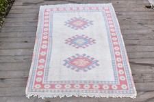 Tappeto turco 39''x53'' vintage colore tenue Oushak tappeto lana naturale 101...