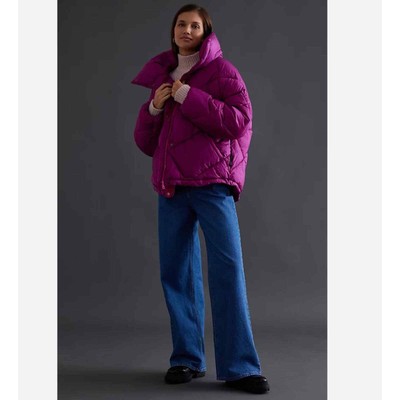 Anthro OOF Shapes Lab 9000 Ultra Light Puffer Jacket Fushia Pink 46 L NWT