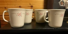 Vintage Corning Corelle English Breakfast Coffee Cups Mugs Pink & Blue Set of 4