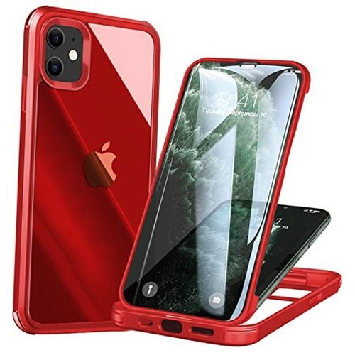 Case with Screen Protector Built in Tempered for iPhone 12/ iPhone 12 Pro Red