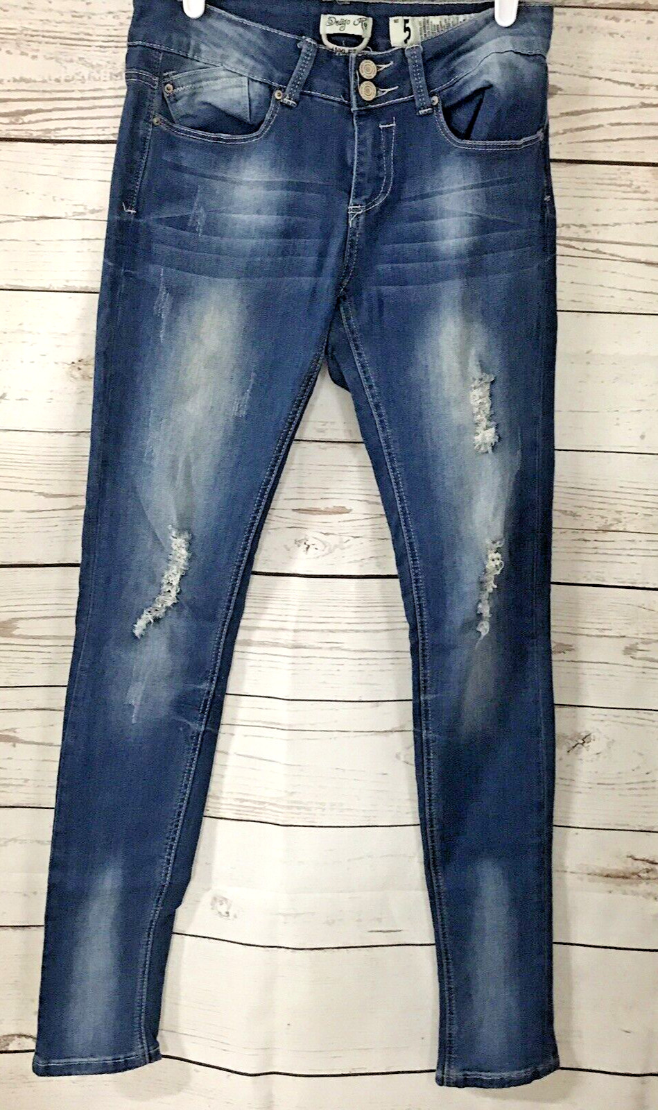 Indigo Rein Jeans Womens 5 X 32 Blue Distressed Anklet Skinny Denim 5 Pocket