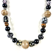 Natural Tiger Eye Lava Beaded Necklace Stainless Close