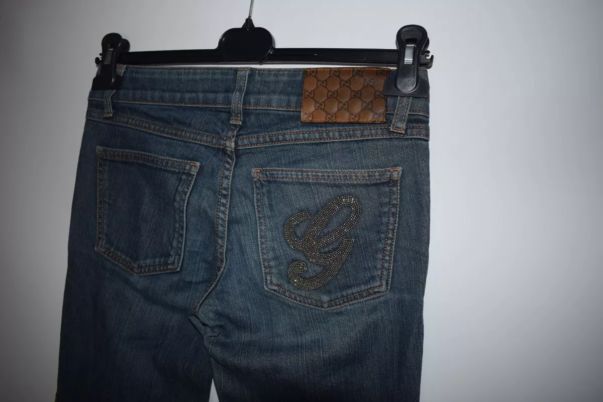 rigdom Overlevelse indelukke Gucci Women&#039;s Lowe Rice Bootcut Jeans Rhinestone GG Monogram Logo Sz  36 | eBay