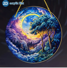 Large Colorful Celestial Night Sky Acrylic Stained Glass Look Suncatcher 8in