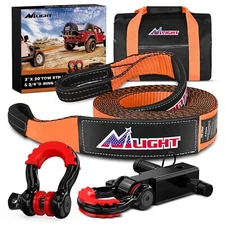 Nilight 3" x 30' Recovery Tow Strap Kit with 2" Hitch Receiver D-Ring Shackles