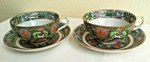 2 Antique Chinese Canton Famille Rose Medallion Porcelain Coffee Cup & Saucer