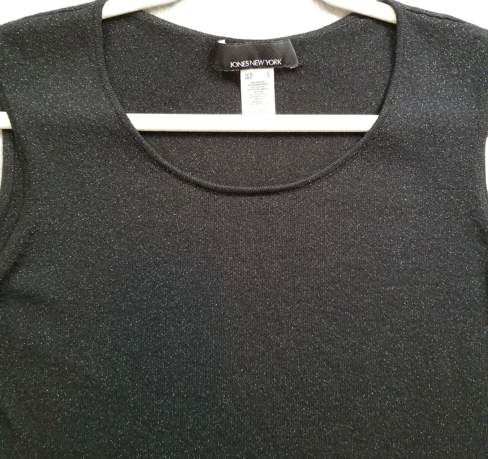 Camiseta sin mangas Jones New York para mujer grande L negra sin mangas elástica cuello redondo tejida Foto 2 de 4