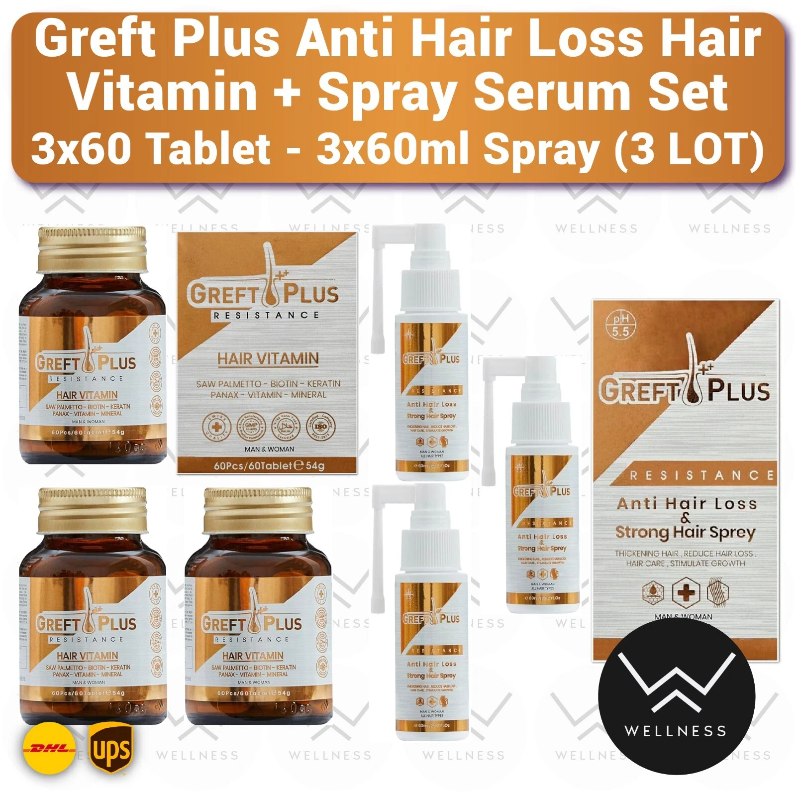 Greft Plus 3 Months Anti Hair Loss Hair Set ( Vitamin + Spray Serum )