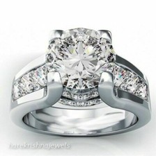 3.77CT Round Cut Diamond Lab-Created Engagement Wedding Ring 14K White Gold Over