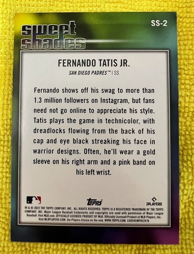 Fernando Tatis Jr/ 2022 Topps Series 2 Sweet Shades/ #SS-2 Padres - Picture 2 of 2