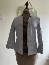 Sportscraft Womens Jacket Blazer Navy Blue White Stripe 8