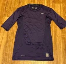 Nike Dri Fit Pro Combat Mens Size L Purple Half Sleeve Base Layer Shirt - Nike