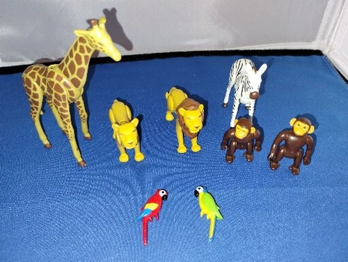 Lot Vintage Playmobil Posable Zoo Animals Monkeys Lions Giraffe Zebra Macaws