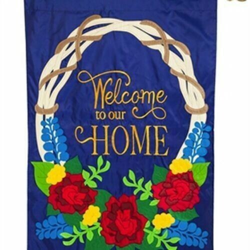 Welcome Wreath 168615BL Evergreen APPLIQUE Garden Flag 12.5" x 18" - Picture 2 of 2