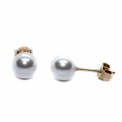 9ct Gold Stud Earrings 5 mm Simulated Pearl Balls (Posts and Backs 9ct Gold)