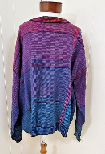 Vintage Tony Lambert Mens Large Pruple Blue Ramie Knit Crew Neck Retro Sweater