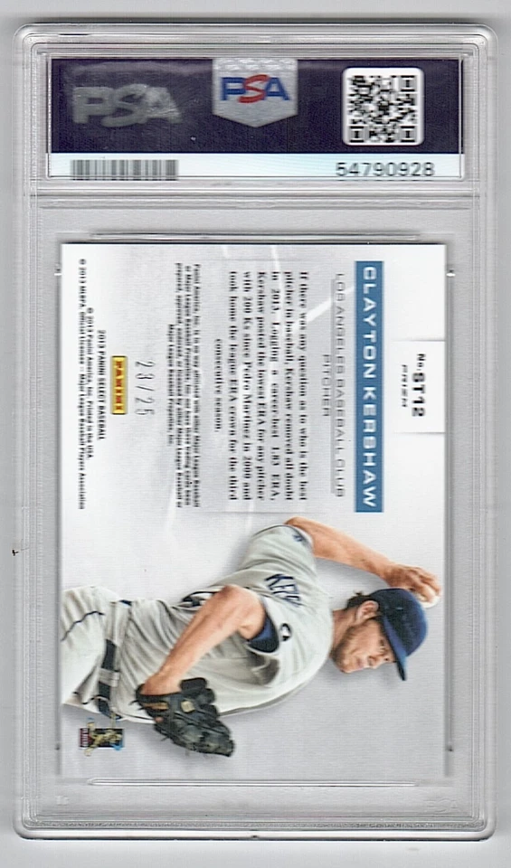 2013 Panini Prizm Statisticians Gold #ST12 Clayton Kershaw #23/25 PSA 10 - Image 2 of 2