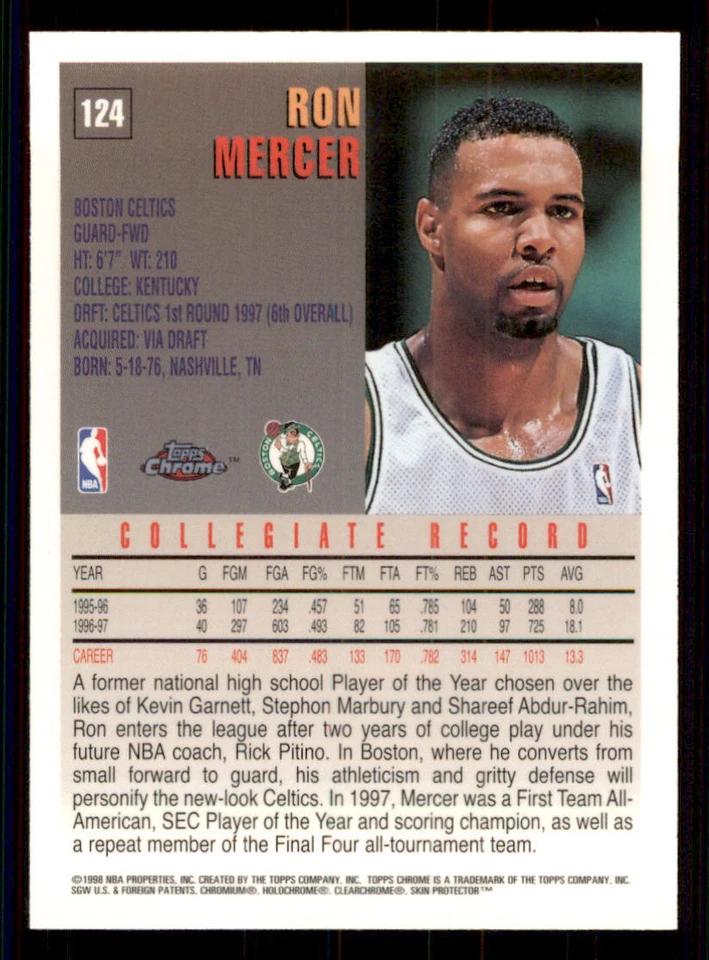 1997-98 Topps Chrome #124 Ron Mercer RC - Image 2 of 2