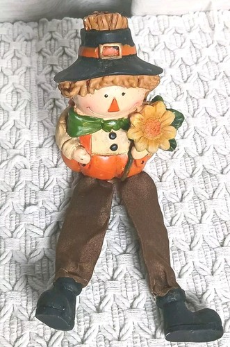 Fall Autumn Sitting Dangle Legs Pumpkin Body Scarecrow Sunflower Resin Figurine - Bild 2 von 9