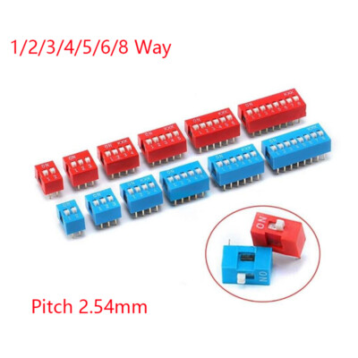 DIP DIL Toggle Switch Red Blue 1/2/3/4/5/6/8 Way Bits Position Pitch 2.54mm New