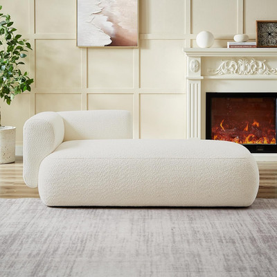 Modern Boucle Cream Chaise Lounge Sofa for Living Room & Office Relaxation
