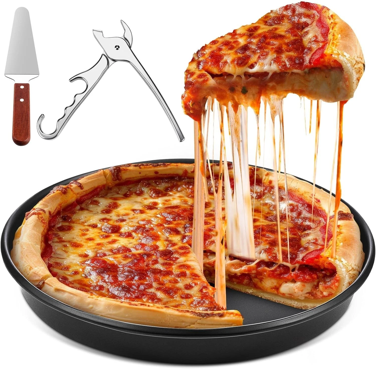 Pizza Pan Baking Tray Set 12 Inch Deep Non-stick Cake Mold Square Shovel Clip