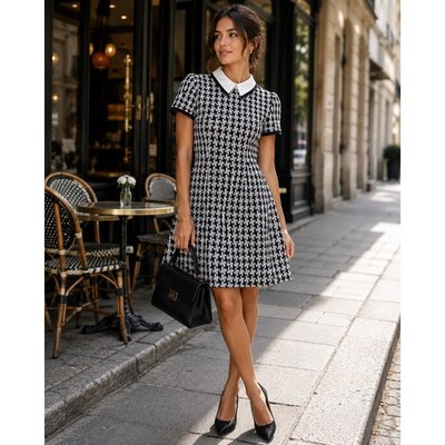 Karl Lagerfeld Paris Tweed Peter Pan Collar Dress Parisian Preppy Academia Sz 6
