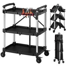 Uimoso Folding 3-Tier Utility Cart with 360  Swivel Wheels, 300 lbs Capacity