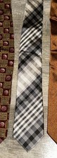 Kenneth Cole Reaction 100 Silk Tie Men  s Black Gray Plaid Classic Clean Sleek