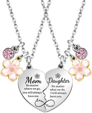 2Pcs Mother Daughter Heart Matching Pendant Necklace Set Gifts for Mom Mothers D