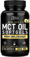 MCT Oil Softgels 3000mg 360ct Keto Energy Brain Fuel C8 C10 Coconut Capsules