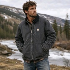Carhartt Full Swing Armstrong Jacket Canvas Distressed Faded Black Sz XL Tall