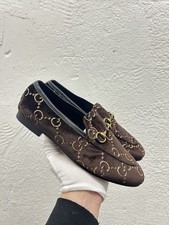GUCCI Jordaan Horsebit Brown GG Jumbo Gg Velvet Slip On Loafers Sz 38 EU 8 BB7