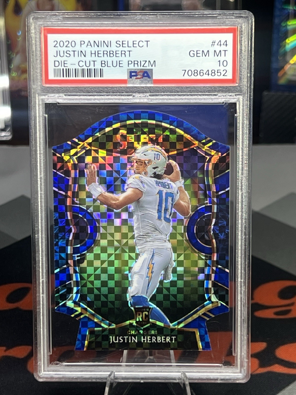 2020 Justin Herbert Panini Select #44 Blue Prizm Die Cut Rookie RC PSA 10 GEM MT