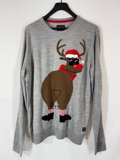 BLEND Jumper Men's XL Christmas Theme Reindeer Humor Bells Pullover