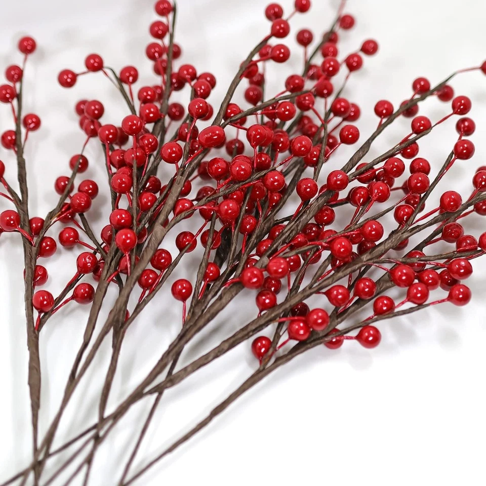 12Pcs Artificial Red Berries Stems, 13.5" Waterproof Burgundy Berry  - Image 3 of 4
