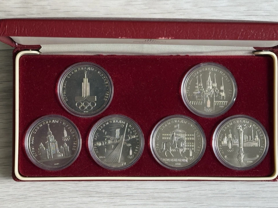 UdSSR 1 Rubel Olympia Moskau 1980 Münzsatz 6 Münzen im Etui PROOF Top Zustand - Bild 1 von 4