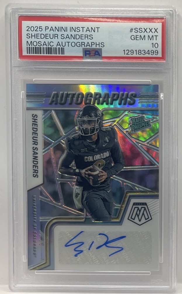 2025 Panini Instant Mosaic Shedeur Sanders Rated Prospect Rookie Auto PSA 10 GEM