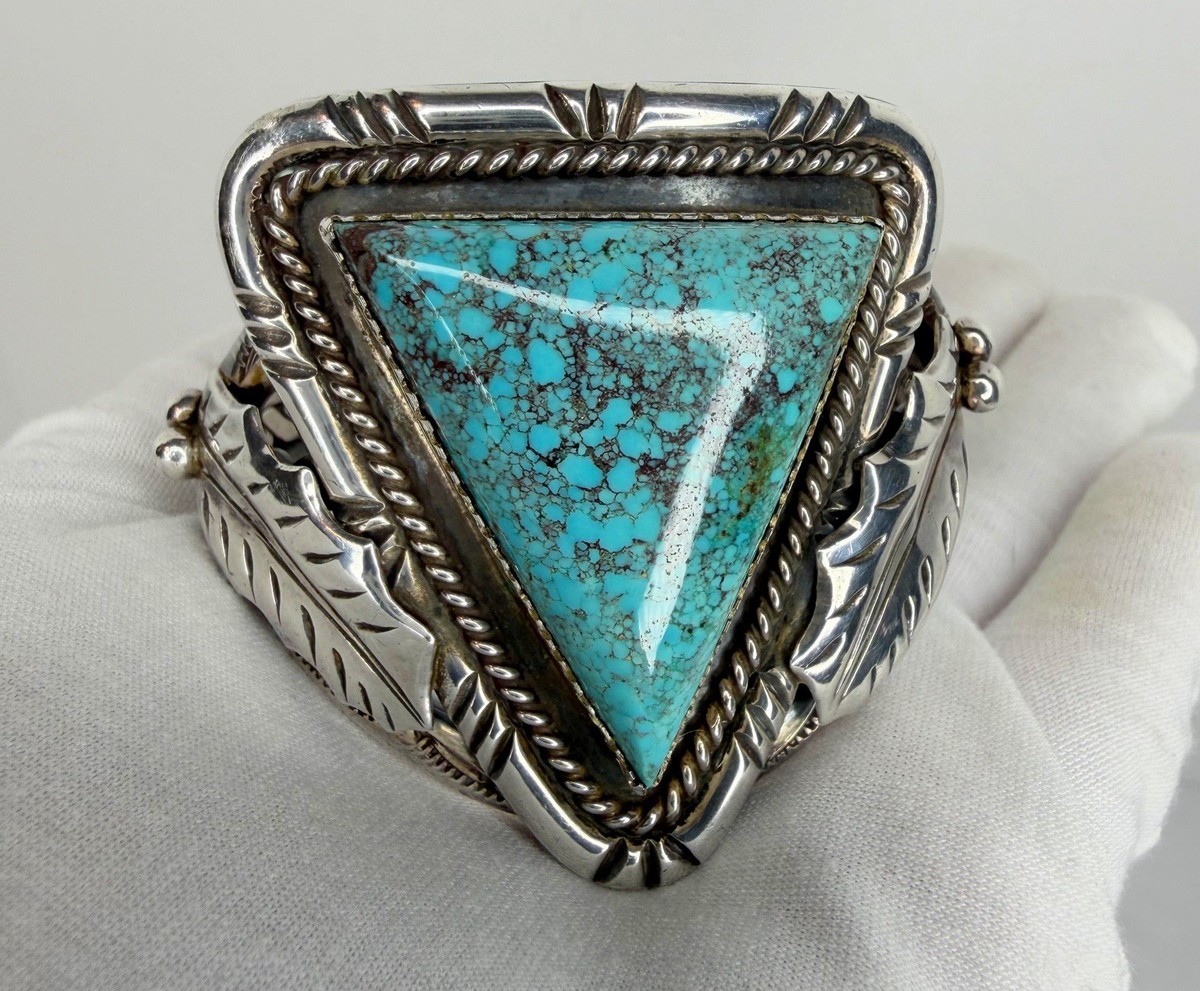 Vintage Navajo Native American Turquoise Cuff Bracelet Sterling Sliver 925 Heavy