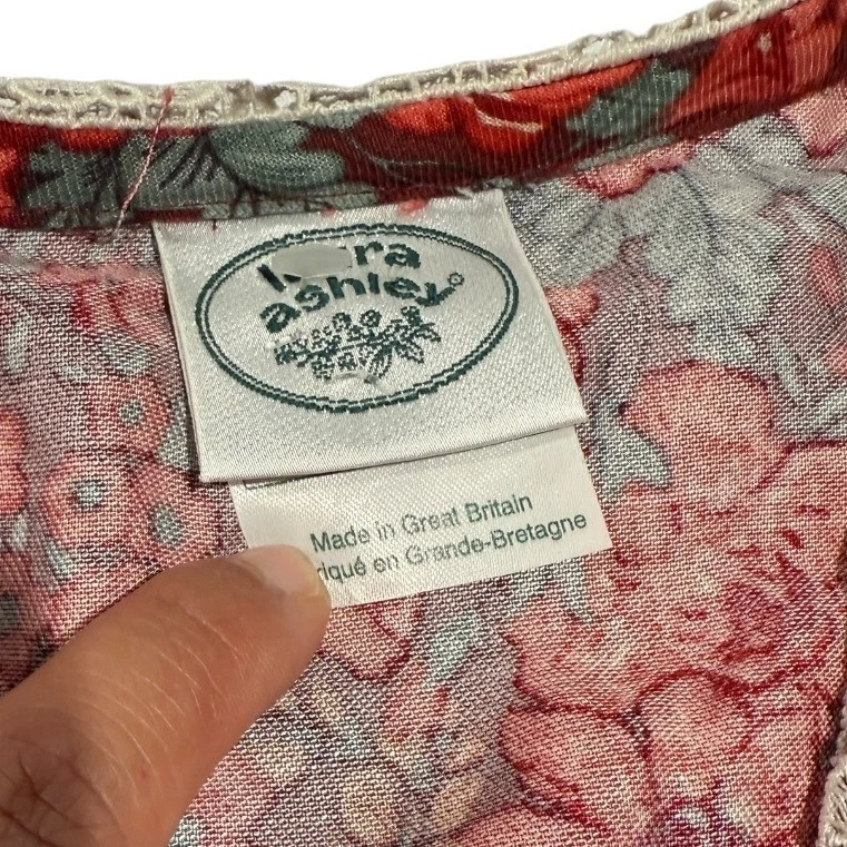 Maxi Vestido Vintage Laura Ashley Para Mujer 8 Rojo Floral Cuello Encaje Cabaña Pradera Foto 4 de 4