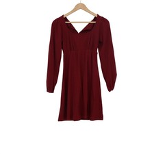 Kenedik Burgundy Ribbed Long Sleeve Empire Waist Mini Dress Small USA Made