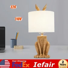 Cute Bunny Table Lamp Resin Rabbit Desk Light Animal Lamps with PVC Shade Modern
