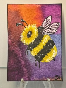ACEO Original Bee Cute Bumblebee Colorful By Crystal Valentine Painting Mini Art