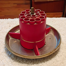 Red Metal Desktop Organizer Multi-Compartment Pen/Pencil Holder w/ Round Tray