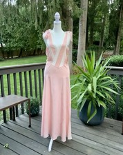 1940s Nightgown Pink With Plisse And Lace Embellishments - S - Vintage Nightgown