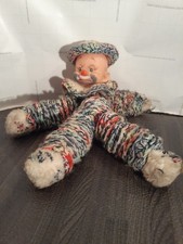 Vintage Clown Yarn Doll With Rubber Head , Head Needs Restrung.