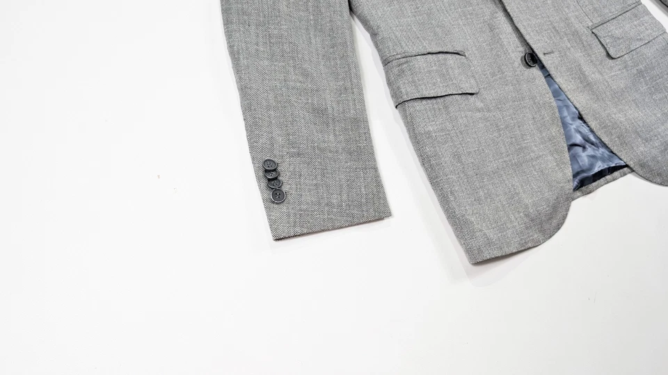 SuitSupply Lazio Wool Silk Linen Herringbone Suit Jacket Size 38R - Image 4 of 4