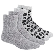 CHARTER CLUB Women's 2-Pack Fuzzy Butter Socks One Size Leopard Gray Black