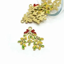 Enamel Christmas Mistletoe Charms, 30x28mm - US Seller
