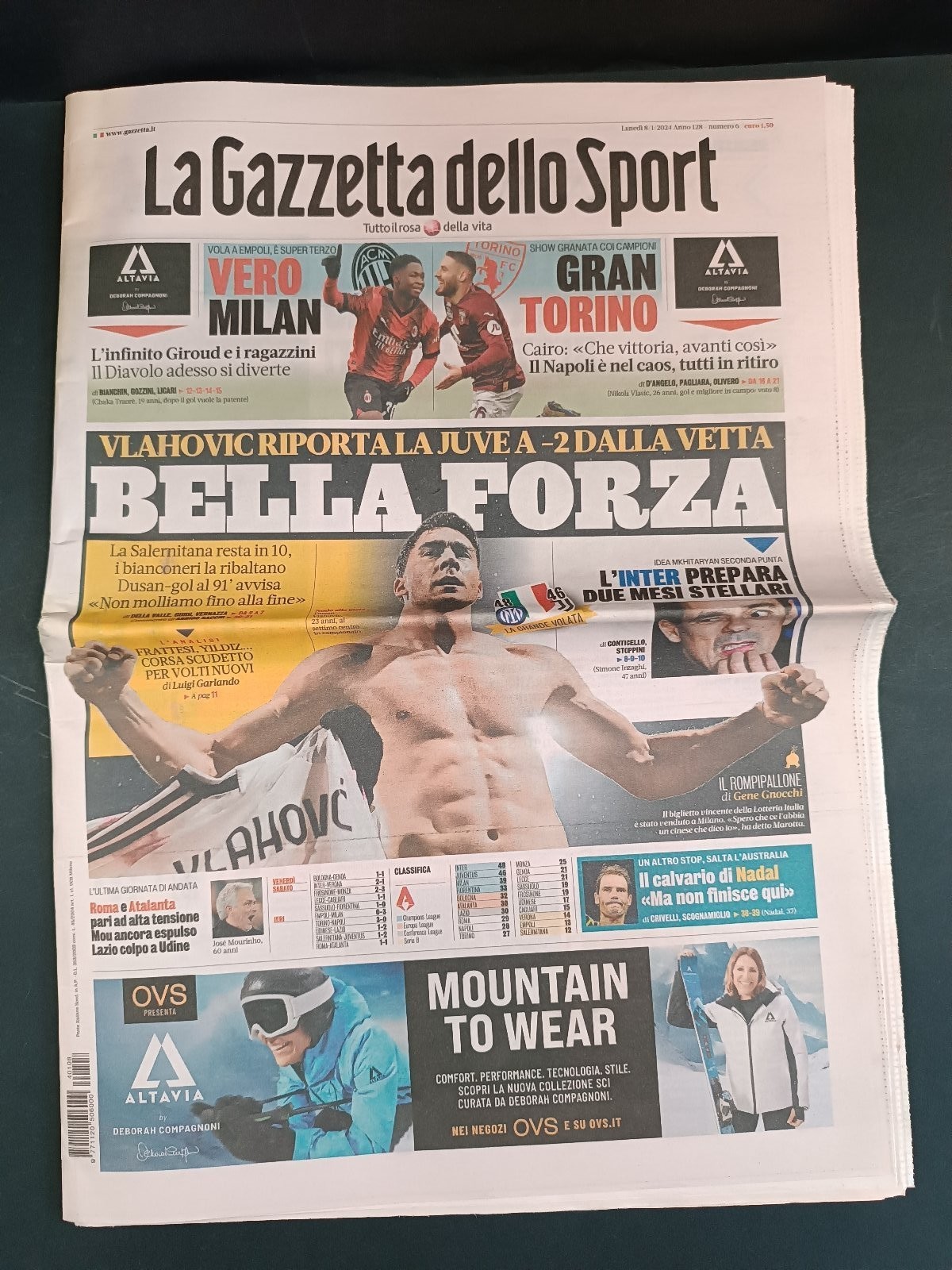 La Gazzetta dello Sport n 6 Gennaio 2024 Dusan Vlahovic Juventus